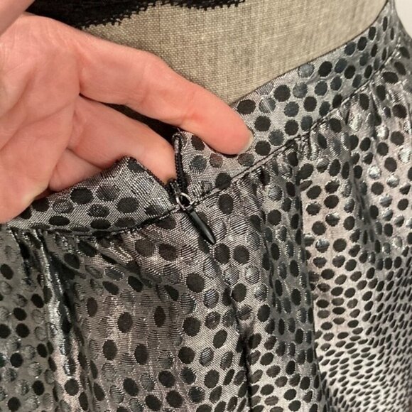 METALLIC Silver Black Polka Dots Mini Full Skirt - Picture 8 of 11